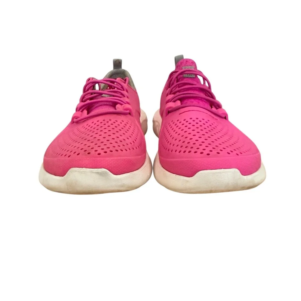 Crocs LiteRide Pacer Kids Shoes‎ J4 Electric Pink Perforated Sneakers 206011